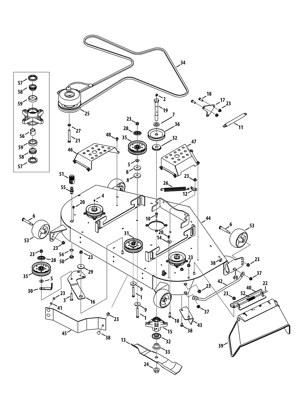 Mower Deck Diagram and Parts List for Z-FORCES48 (17AI5BHB-17AI5BHB010)(2013) Cub Cadet Lawn Tractor